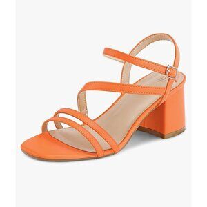 Womens Orange Strappy Block Heel Sandals Shoes Size 9 Adj Buckle & 2.5" Heel